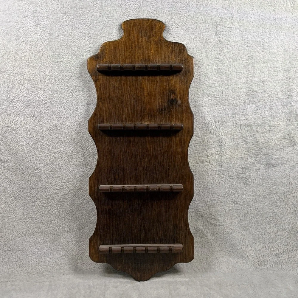 Vintage Wooden Wall Mount Spoon Display Rack 4 Tier Holds 24 Spoons Carved
